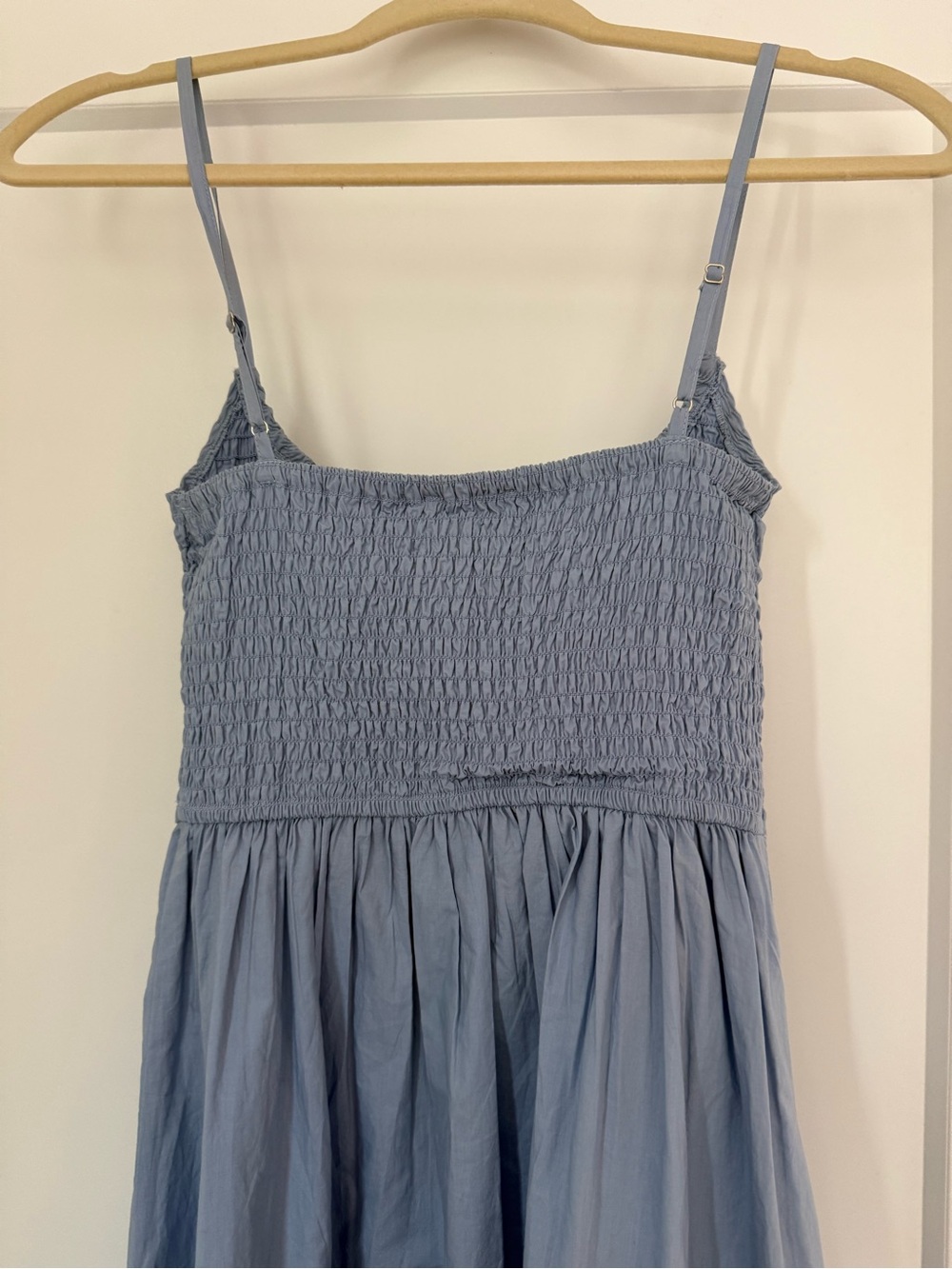 Strapless Smocked Bodice Midi Dress in Dusty Blue - Picture 3 of 6
